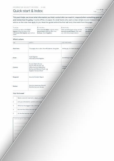 The quick-start and index sheet