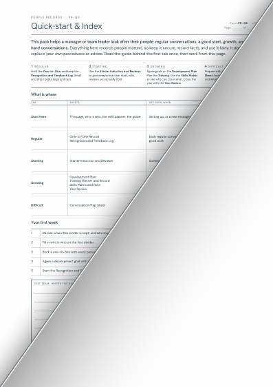 The quick-start and index sheet
