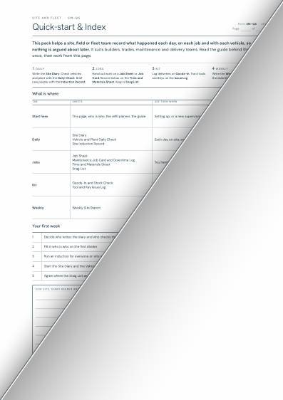 The quick-start and index sheet